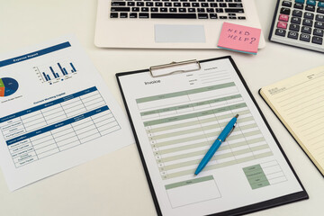 business graph laptop pen on office desk