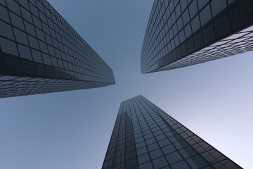 Fototapeta na wymiar Towers of skyscrapers gazing into the sky View from below
