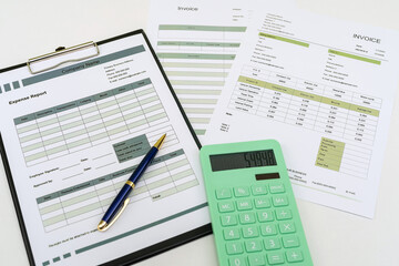 Naklejka na ściany i meble Finance savings concept business paper charts with calculator