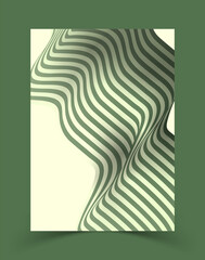 3d wavy poster template with monochrome green colors on white background