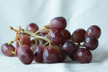 close up of a bunch of blue grapes in front of a white background