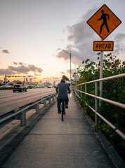 person riding bike man street road sunset miami usa florida 