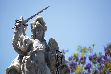 Statue of the Archangel Saint Michael that crowns the fountain of the same name in the Zócalo or...