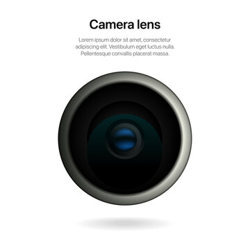 High quality realistic lens camera on i Phone. Macro lens auto stabilization. Vector illustration. Camera photo lens, front view, realistic 3D vector icon.