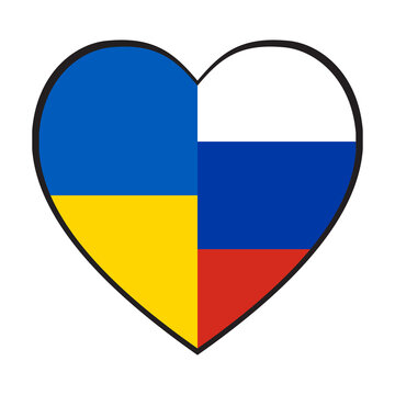 Heart with both Ukraine and Russia flags as symbol for real peace and unity during war