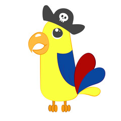 Cute Parrot Pirate in a Pirate Hat with a Skull