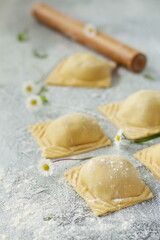  Preparing ravioli, italian cuisine, italian pasta on the table
