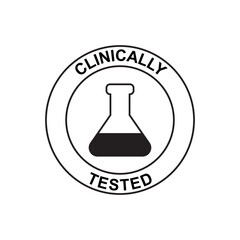 Clinically tested label icon  in black flat glyph, filled style isolated on white background