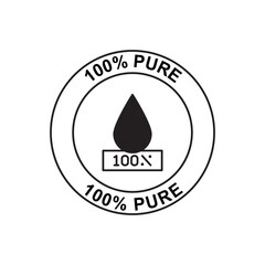 100% Pure Label icon  in black flat glyph, filled style isolated on white background