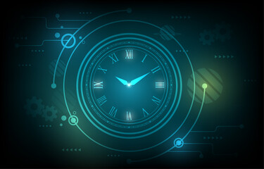 Abstract vector futuristic Technology  with clock concept and time machine perspective view - obrazy, fototapety, plakaty