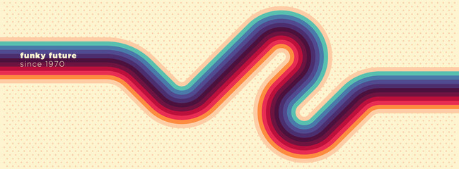 Simple rounded abstract design in retro style with colorful lines. Vector illustration.