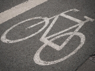 A bicycle symbol marks a cycle path on the road. 
