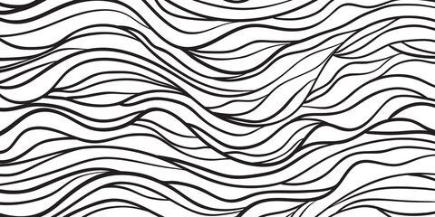 Fototapeta premium Wavy background. Hand drawn waves. Stripe texture with many lines. Waved pattern. Black and white illustration for banners, flyers or posters