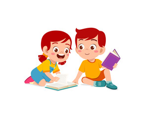 Fototapeta na wymiar little boy and girl read book together