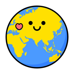 ウクライナ支援　黄色と青のウクライナカラーの笑顔の地球