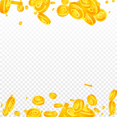 European Union Euro coins falling. Actual scattered EUR coins. Europe money. Classic jackpot, wealth or success concept. Vector illustration.