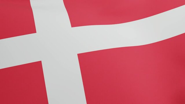 National flag of Denmark waving original size and colors 3D Render, Dannebrog with white Scandinavian cross textile, flag kings of Denmark has Nordic cross, Rigets flag