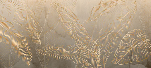 Abstract art background with golden palm leaves for interior design, decor, wallpaper - obrazy, fototapety, plakaty