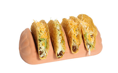Terracotta Taco Holder With Four Crunchy Tacos