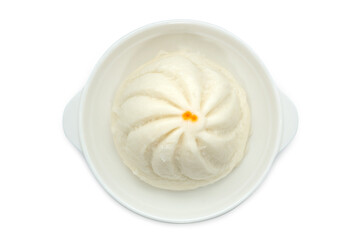 Fototapeta na wymiar Salapao, steamed Chinese bun, on white round dish isolated on white background with clipping path.