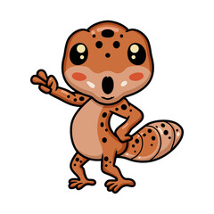 Cute leopard gecko cartoon waving hand