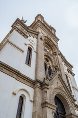 Ornamental details of the neo-Romanesque facade of the Church of Our Lady of Help, Espinho PORTUGAL