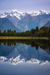 Sunset over Lake Matheson, West Coast, New Zealand