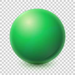 One big green ball isolated on transparent background. Realistic 3d sphere. Glass glossy vector ball with shadow. Abstract crystal magic sphere. Vector illustration eps10
