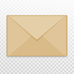 Realistic blank closed envelope front view from brown old paper. Vector illustration