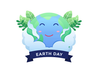 Happy earth day illustration with cute earth design with floral element. Can be used for banner, poster, animation, book, web, etc