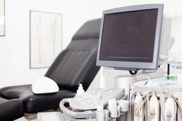 Tools and monitor for ultrasound test in modern cabinet