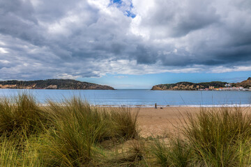 Beautiful natural bay with rock walls of Sao Martinho do Porto - Portugal. Beach at sea bay of Sao Martinho do Porto - Portugal