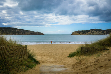 Beautiful natural bay with rock walls of Sao Martinho do Porto - Portugal. Beach at sea bay of Sao Martinho do Porto - Portugal