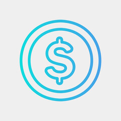 Dollar coin icon in gradient style about currency, use for website mobile app presentation