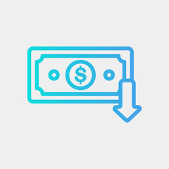 Dollar down icon in gradient style about currency, use for website mobile app presentation