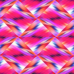 Optical glitch triangle tie dye geometric texture background. Seamless liquid flow effect patchwork grid material. Modern wet washy variegated fluid blur pattern. 