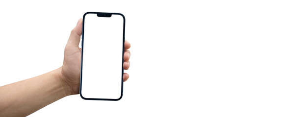 concept - cell phone in hand with white background - easy modification