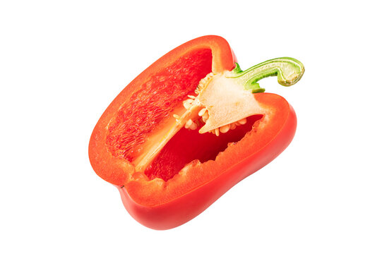 Half of red bell pepper on white
