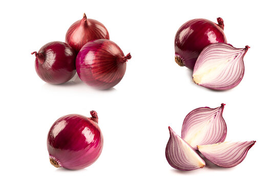Set of red onion isolated on white
