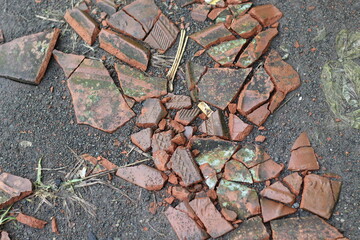 tile fragments arranged on the ground