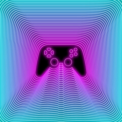 video game symbol gamepad icon neon concept blue pink gamer background