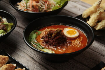 Freshly cooked spicy beef ramen