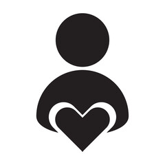 Man icon with heart in flat style. Business vector icon. Love symbol. Vector illustration. stock image.