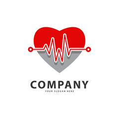 Heartbeat logo design, cardiogram, monitor pulse and love heart logo icon