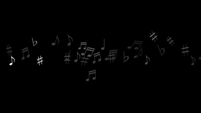 Black musical notes on black background.
3D illustration for background.