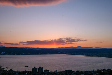 長野県諏訪市立石公園からの諏訪湖と夕日
