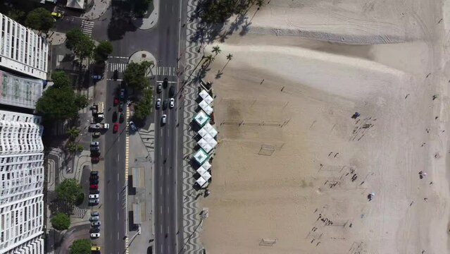 Top drone view of Copacabana boardwalk - sidewalk - Rio de Janeiro, Brazil