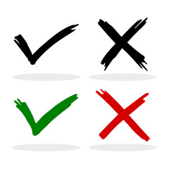 Tick and cross  signs. Checkmark OK and X icons.