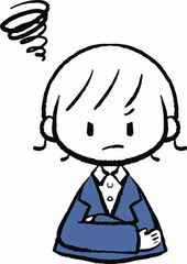 何かにモヤモヤと苛立つスーツ姿の女性のイラスト