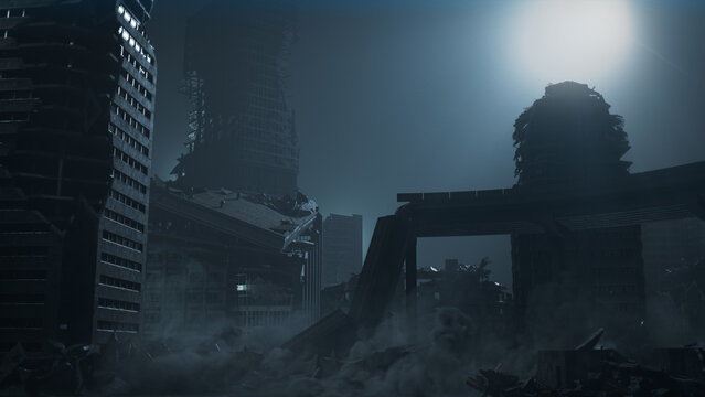 Post-Apocalyptic Urban Wasteland. Atmospheric Conflict concept.